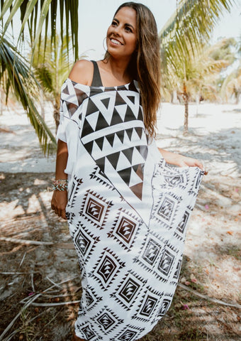 Moroccan Kaftan Chiffon Tunic Black & White