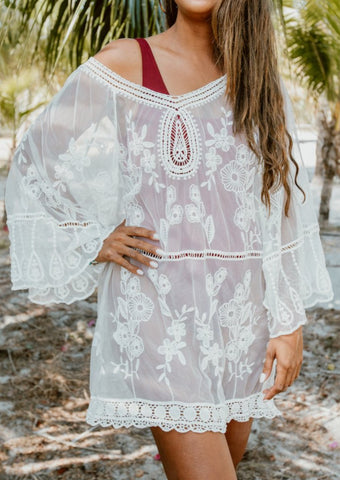 Sheer Embroidery Mesh Cover Up